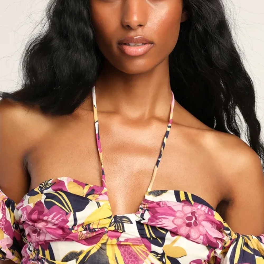 Multicolored Ruffled Off-Shoulder Mini Dress - Picture 3 of 6